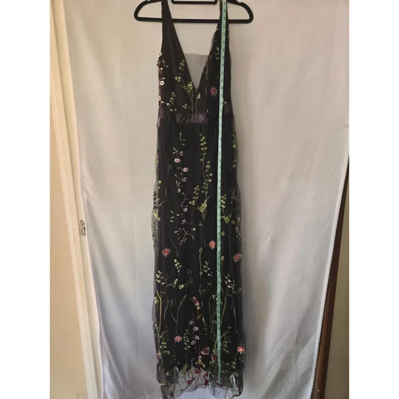 Women's Embroidered Maxi Dress Black/Green Size M - Picture 3 of 5